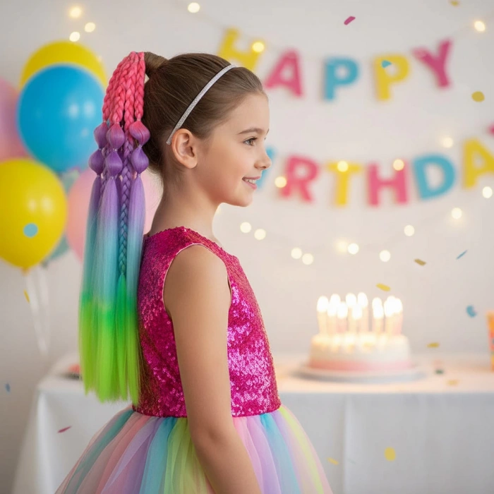 Balon ve Düz Salaş Örgülü Lastikli At Kuyruğu - ACM15