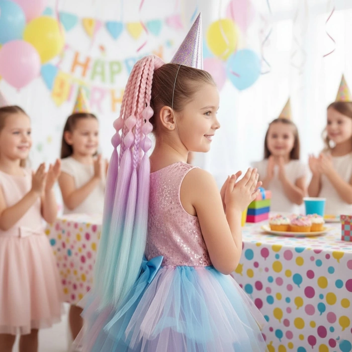 Balon ve Düz Salaş Örgülü Simli Lastikli At Kuyruğu - ACM25