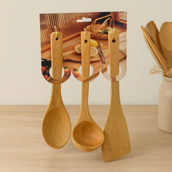 Bambu Ahşap Mutfak Servis Seti 3 Parça (27/27/32 cm)