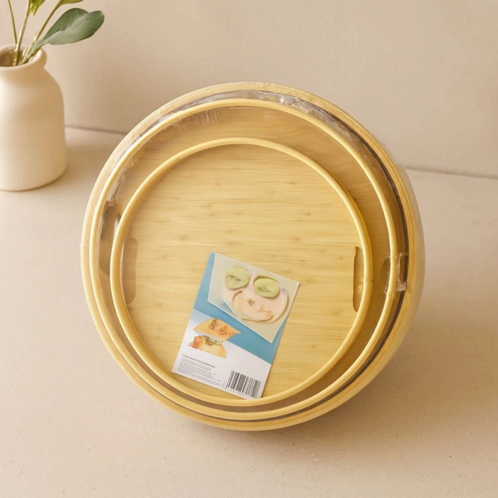 Bambu Ahşap Yuvarlak Tepsi Seti 30/35/38 cm (3lü)