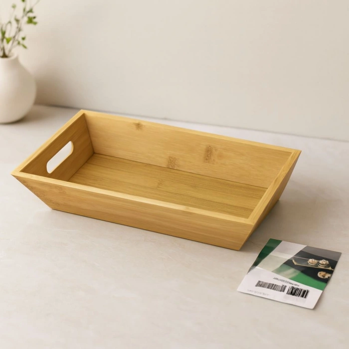 Bambu Dikdörtgen Sunum Tepsisi 16x30x4.5 cm (Çift Kulplu)