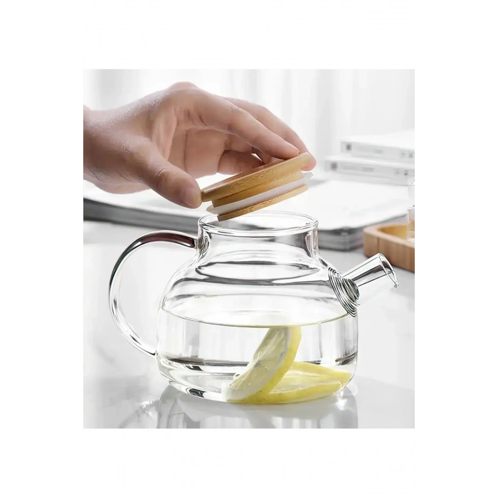 Bambu Kapaklı Borosilikat Cam Demlik 1000ml -CM-2000