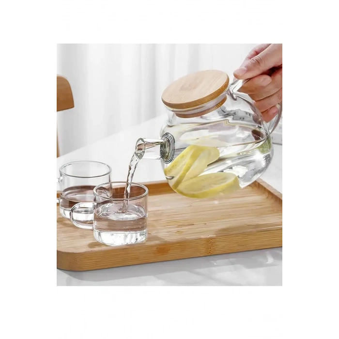 Bambu Kapaklı Borosilikat Cam Demlik 1000ml -CM-2000