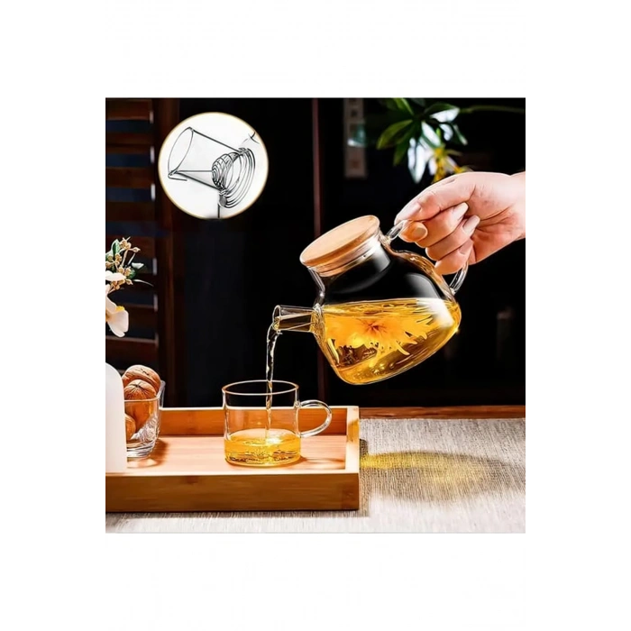 Bambu Kapaklı Borosilikat Cam Demlik 1000ml -CM-2000