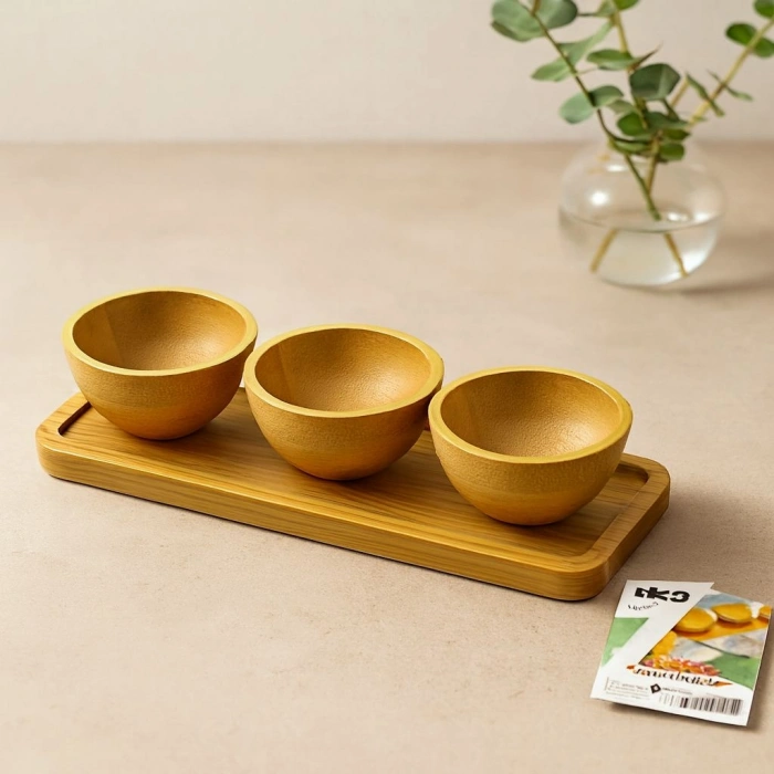 Bambu Tepsili 3lü Çerezlik Lokumluk Seti