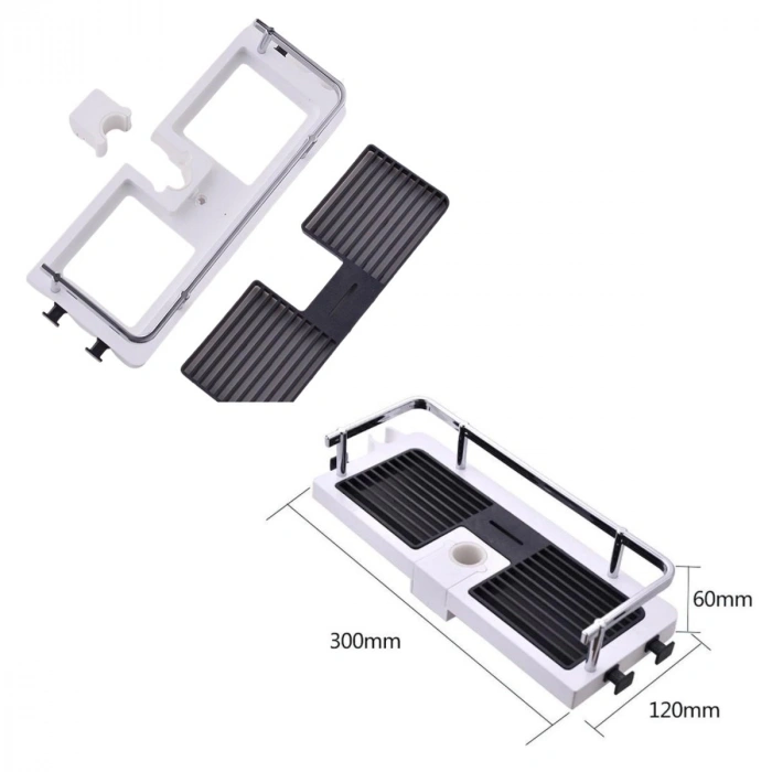 Banyo Direğine Asılabilir Köşelik Şampuanlık Sabunluk Çift Askılı Düzenleyici Raf Paslanmaz (4887)