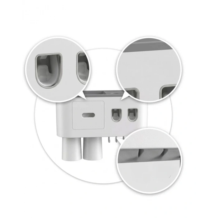 Banyo Organizer Diş Fırçası Tutucu Çift Dispenserli Raflı Çekmeceli