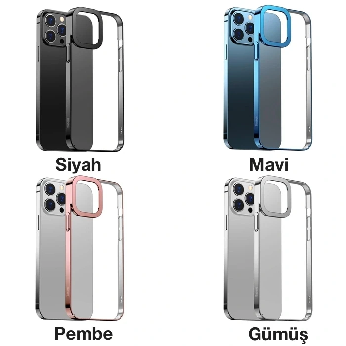 Baseus Glitter İphone 13 Pro Max 6.7inç Kılıf Renkli Kenar Şeffaf Silikon