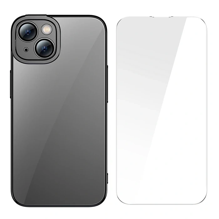 Baseus Glitter İphone 14 6.1 Renkli Kenar Silikon Kılıf + Tempered Ekran Koruyucu Set