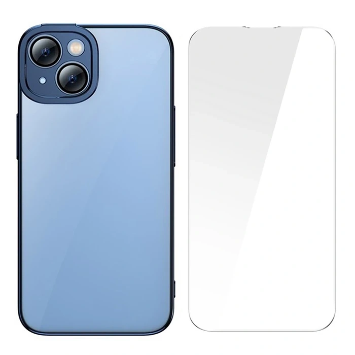 Baseus Glitter İphone 14 6.1 Renkli Kenar Silikon Kılıf + Tempered Ekran Koruyucu Set
