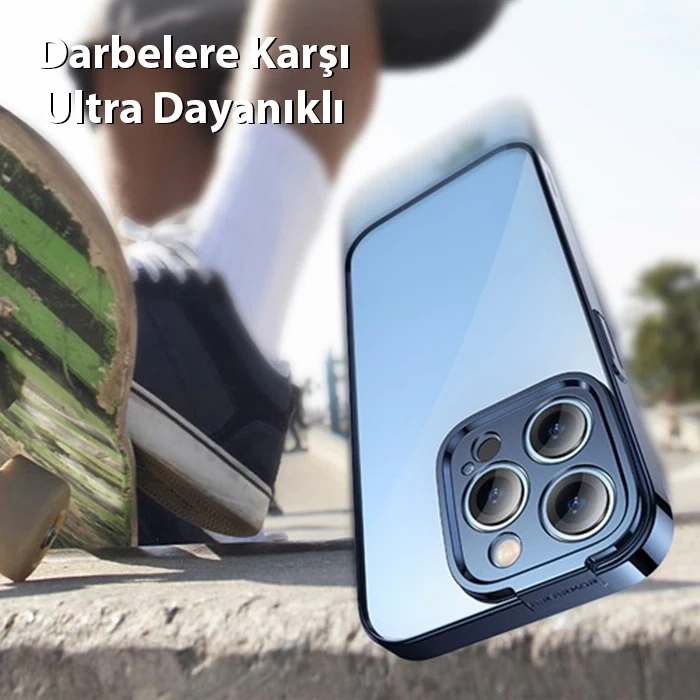 Baseus Glitter İphone 14 Pro Max 6.7 Renkli Kenar Silikon Kılıf + Tempered Ekran Koruyucu Set