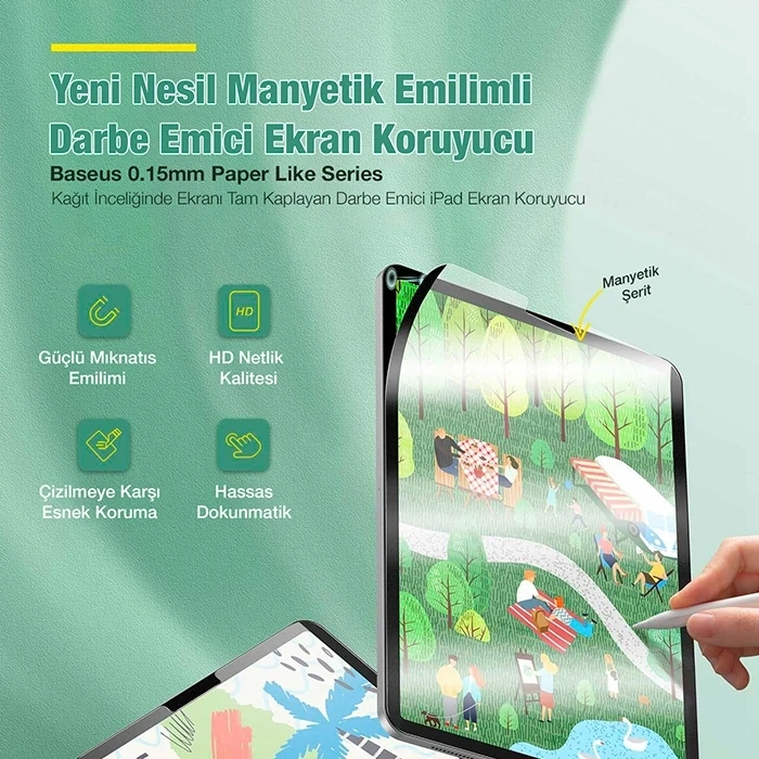 Baseus İpad Mini 8.3inç (2021) Manyetik Kenarlı Mıknatıslı Ekran Koruyucu