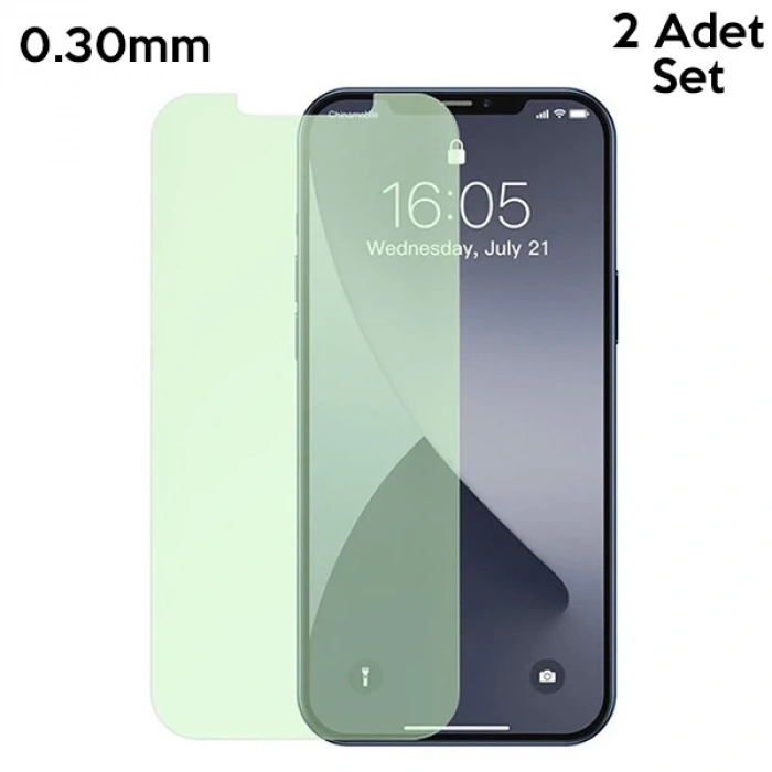 Baseus İphone 12 Mini 0.30mm Full Tempered Cam Ekran Koruyucu 2set Anti-bluelight