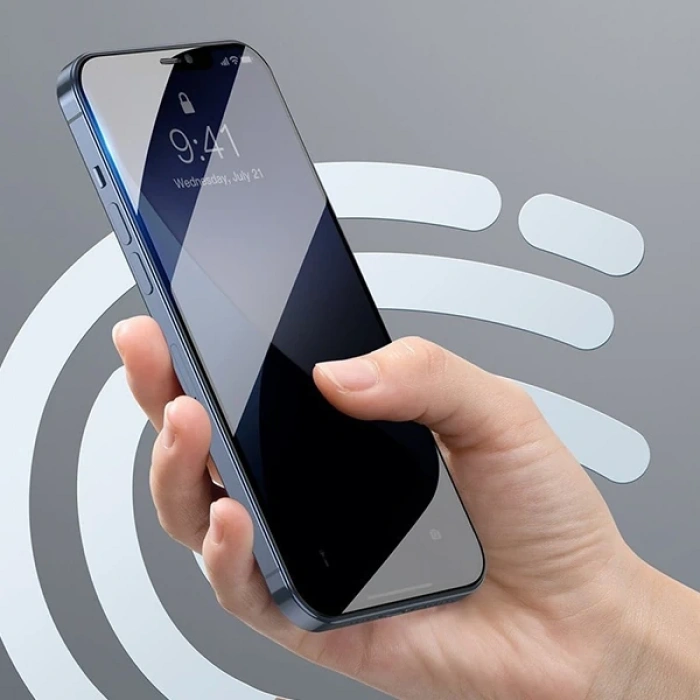 Baseus İphone 12 Pro Max 6.7 023mm Anti Spy Çerçeveli Tempered Cam Ekran Koruyucu 2 Adet Set
