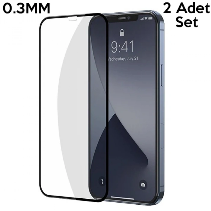 Baseus İphone 12 Pro Max 6.7  0.3mm 3d Full Tempered Cam Ekran Koruyucu 2adet Set-(5775)