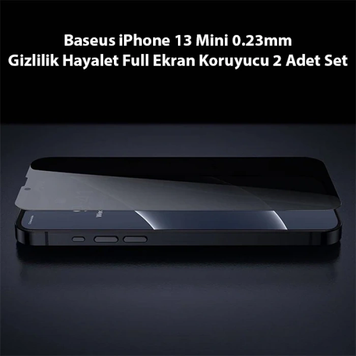 Baseus İphone 13 Mini 0.23mm Gizlilik Hayalet Full Ekran Koruyucu 2 Adet Set