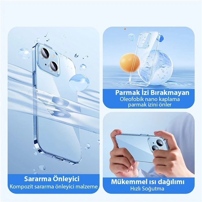 Baseus İphone 15 Crystal Serisi Silikon Kılıf + Tempered Ekran Koruyucu Set