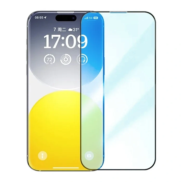 Baseus İphone 15 Full Koruma Anti Mavi Işık Tempered Cam Ekran Koruyucu