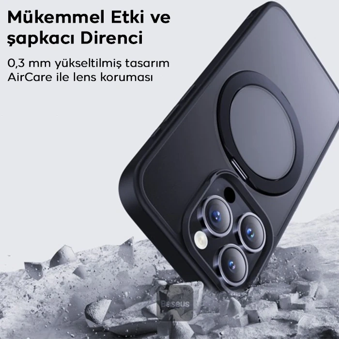 Baseus İphone 15 Pro Max Skyring Serisi Standlı Magsafe Manyetik Kılıf + Tempered Ekran Koruyucu Set