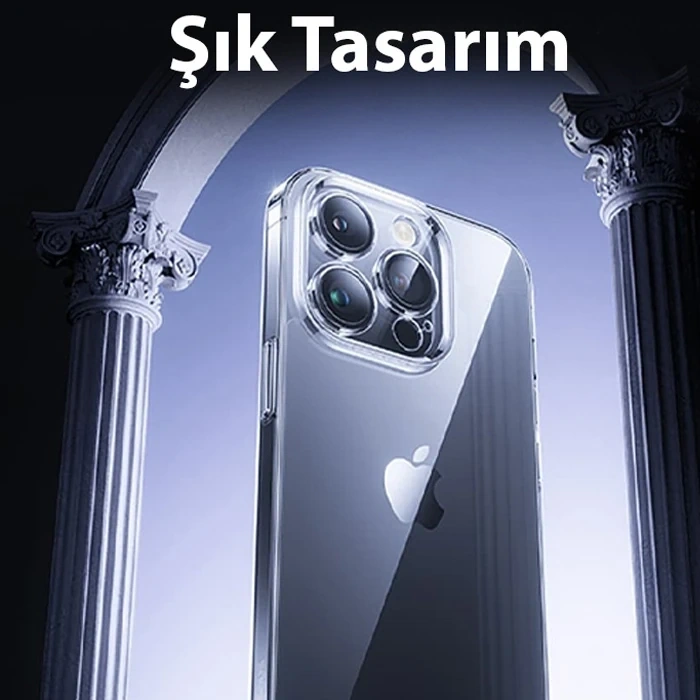 Baseus İphone 15 Schott Serisi Şeffaf Silikon Kılıf + Tempered Ekran Koruyucu Set-(5775)