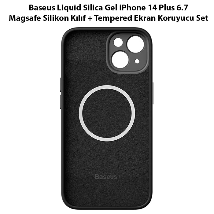 Baseus Liquid Silica Gel İphone 14 Plus 6.7 Magsafe Silikon Kılıf + Tempered Ekran Koruyucu Set