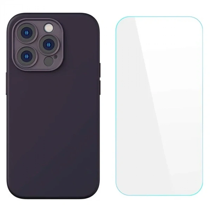 Baseus Liquid Silica İphone 14 Pro Silikon Kılıf + Tempered Ekran Koruyucu Set