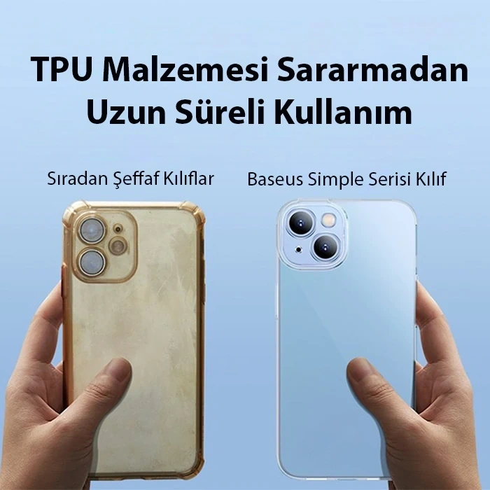 Baseus Simple Case İphone 14 6.1 Kamera Korumalı İnce Silikon Şeffaf Kılıf-(5775)