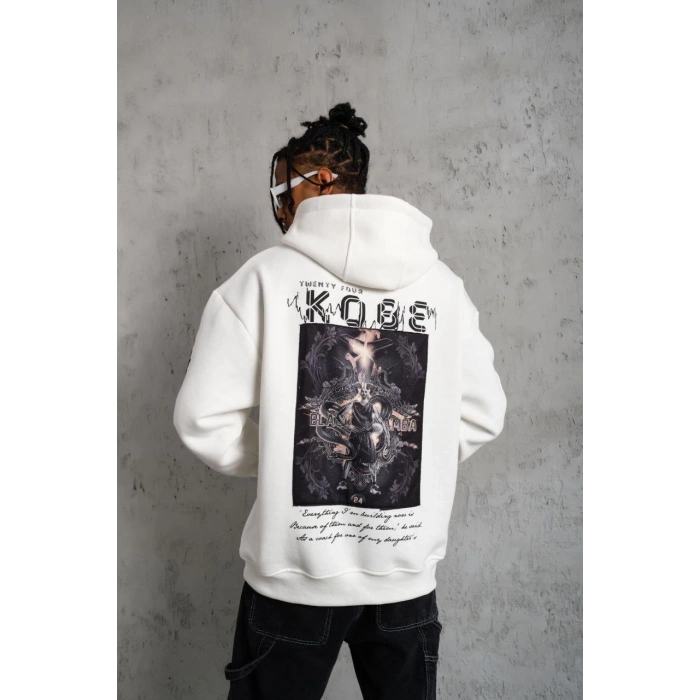 Baskılı Kapüşonlu Sweat - Beyaz -