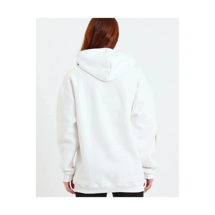 Baskılı Kapüşonlu Sweatshirt - Beyaz -