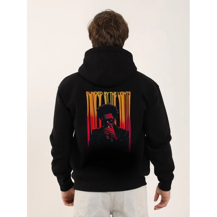 Baskılı Oversize Üç İplik Kapüşonlu Sweatshirt - Siyah -