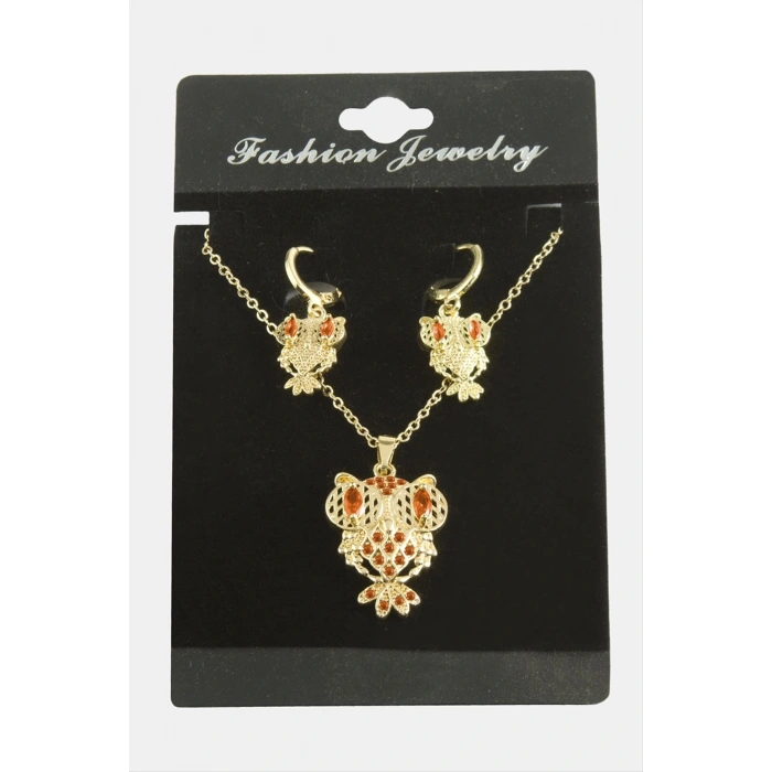 Baykuş Zirkon Taşlı Set Kolye