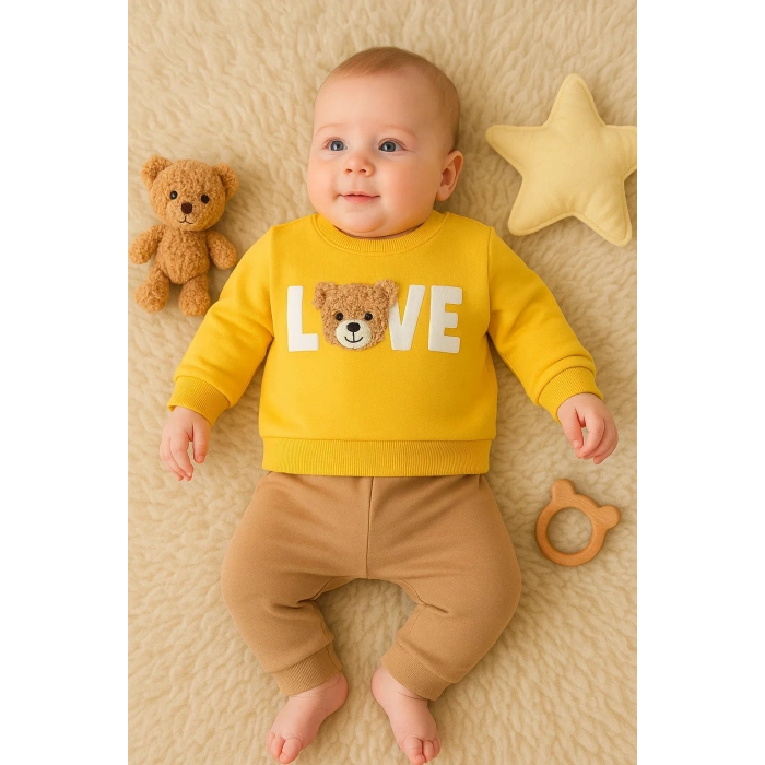 Bear Love Nakışlı % 100 Pamuklu 2li Erkek Takım