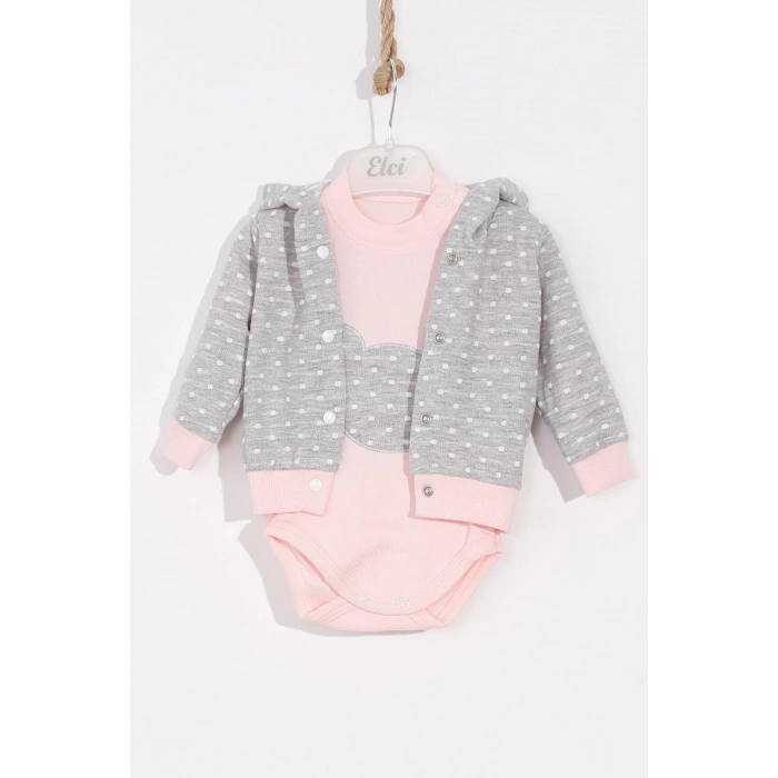 Bear Nakışlı Puanlı Pamuklu 2li Kız Bebek Takımı