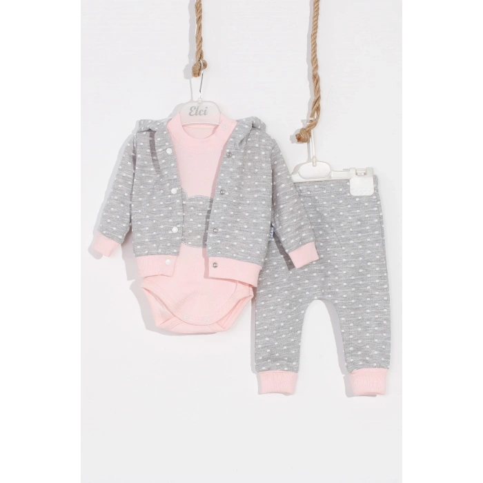 Bear Nakışlı Puanlı Pamuklu 2li Kız Bebek Takımı