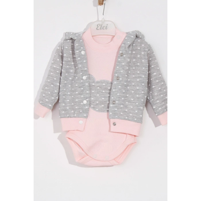 Bear Nakışlı Puanlı Pamuklu 2li Kız Bebek Takımı