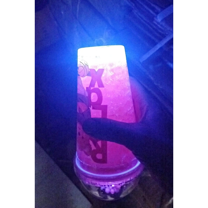Bear Suluk Pipetli Buzlu Cam Görünümlü Led Işıklı 450 ML Çift Katman Mika 2093 Mavi