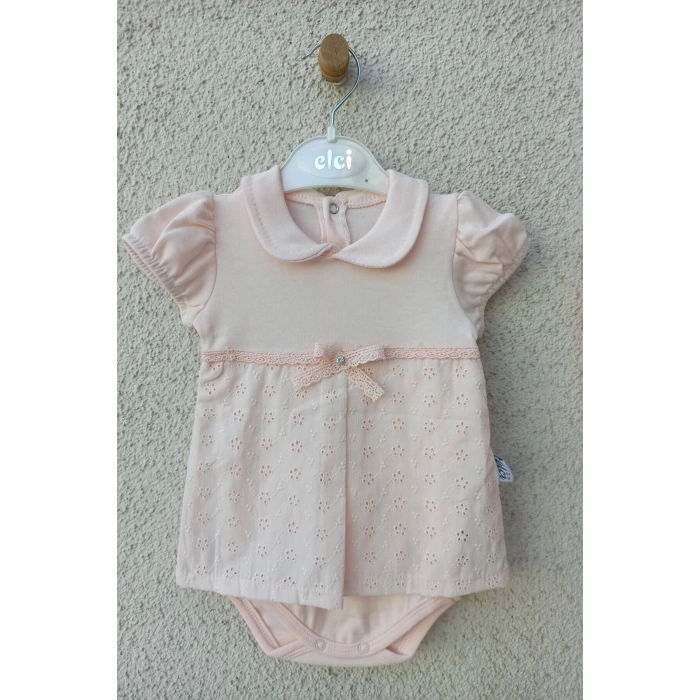 Bebek Yakalı Çiçek Işlemeli Bandanalı Badi 3-6-9 Ay