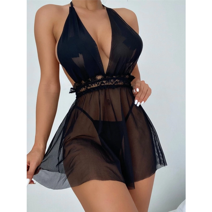 Bel Dekolteli Fantezi Tül Gecelik