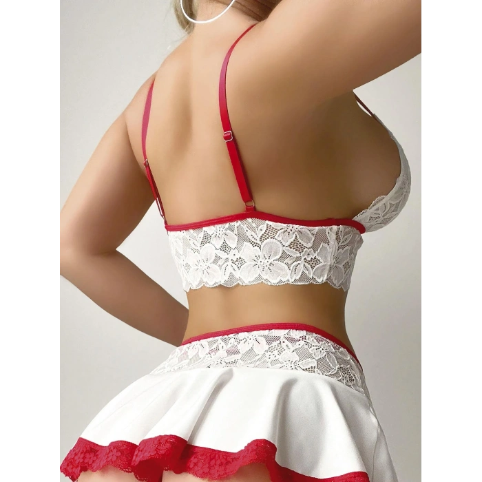 Beyaz Bustiyer Ve Mini Etekli Fantezi Hemşire Kostümü