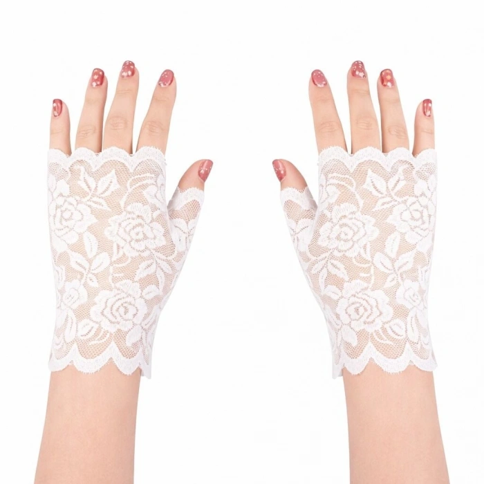 Beyaz Dantel Parmaksız Kısa Eldiven