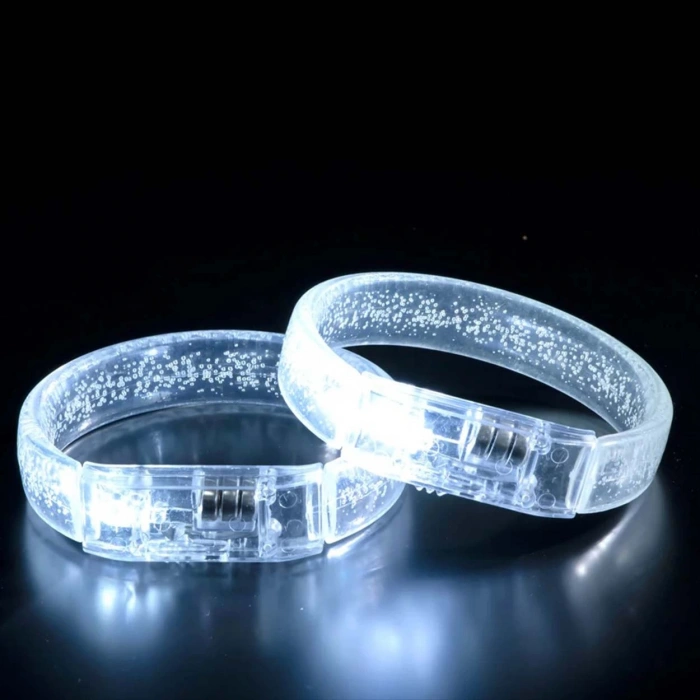 Beyaz-Gümüş Led Işıklı Baskı Yapılabilen Pilli Bileklik Bilezik 1,5 cm Genişlik (4887)