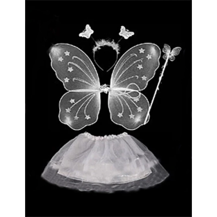 Beyaz Kelebek Kostümü - Beyaz Kelebek Kostüm Aksesuar Seti 4 Parça (4887)