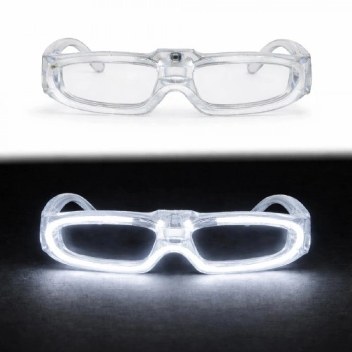 Beyaz LED Işıklı Parti Gözlüğü 3 Modlu – Glow & Gece Eğlence Gözlüğü