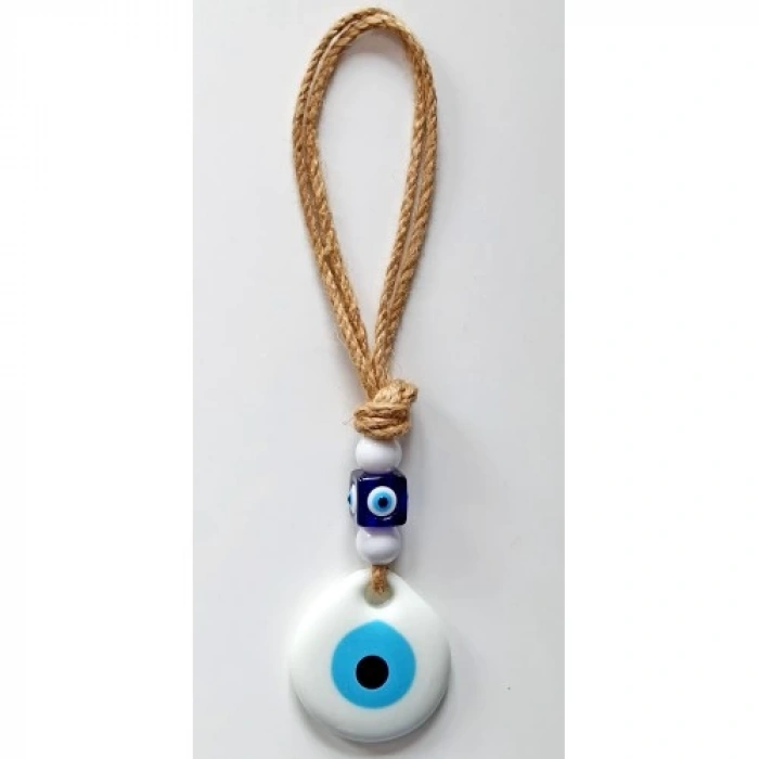 Beyaz Nazar Boncuklu El Yapımı Duvar Süsü