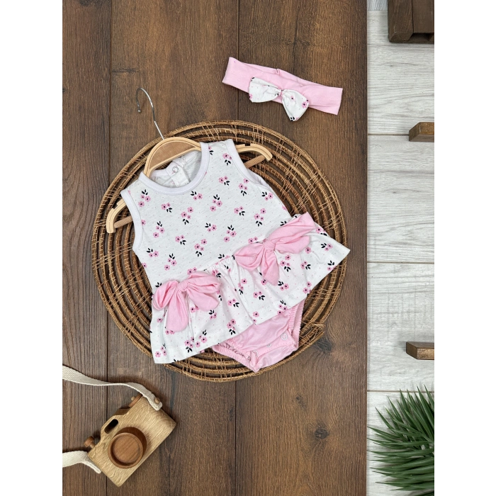 BEYAZ PEMBE YENI SEZON KIZ ÇOCUK & ASKILI KOL BEBEK ELBİSE BİSİKLET YAKA ZIBIN