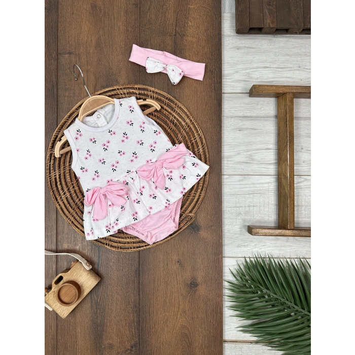 BEYAZ PEMBE YENI SEZON KIZ ÇOCUK & ASKILI KOL BEBEK ELBİSE BİSİKLET YAKA ZIBIN