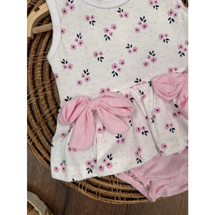 BEYAZ PEMBE YENI SEZON KIZ ÇOCUK & ASKILI KOL BEBEK ELBİSE BİSİKLET YAKA ZIBIN