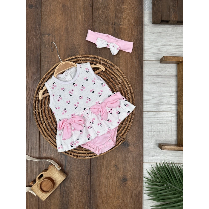 BEYAZ PEMBE YENI SEZON KIZ ÇOCUK & ASKILI KOL BEBEK ELBİSE BİSİKLET YAKA ZIBIN