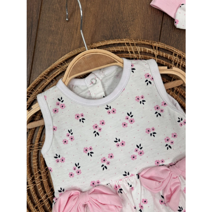 BEYAZ PEMBE YENI SEZON KIZ ÇOCUK & ASKILI KOL BEBEK ELBİSE BİSİKLET YAKA ZIBIN