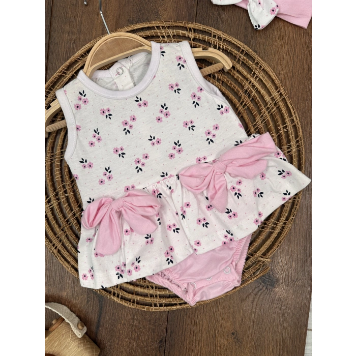 BEYAZ PEMBE YENI SEZON KIZ ÇOCUK & ASKILI KOL BEBEK ELBİSE BİSİKLET YAKA ZIBIN